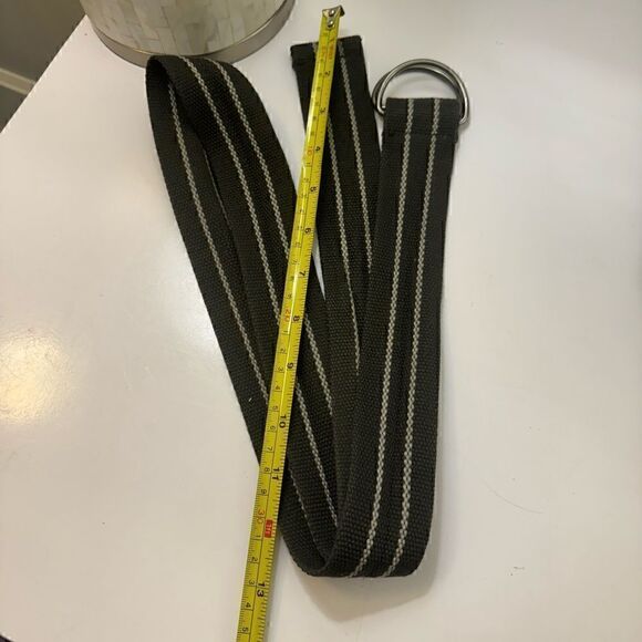 Army Green & Cream Canvas Striped Woven Double D Ring Belt - Picture 4 of 8